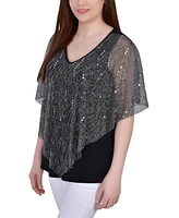 Women's Pleated Mesh Poncho with Foil Top