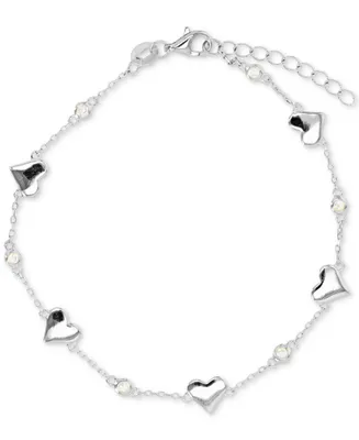 Cubic Zirconia Polished Heart Bracelet Sterling Silver or 14k Gold-Plated