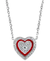 Effy Diamond & Enamel Heart Halo 18" Pendant Necklace (1/4 ct. t.w.) in 14k White Gold