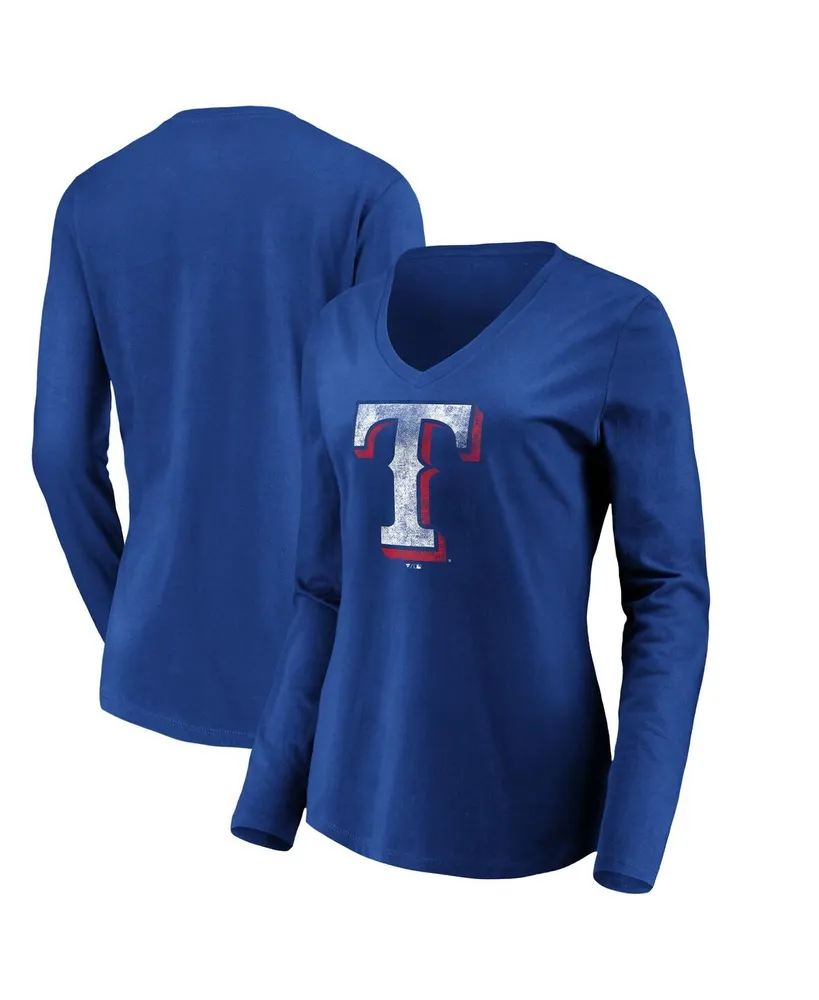 Women's Fanatics Branded Royal/Red Texas Rangers True Classic League Diva Pinstripe Raglan V-Neck T-Shirt