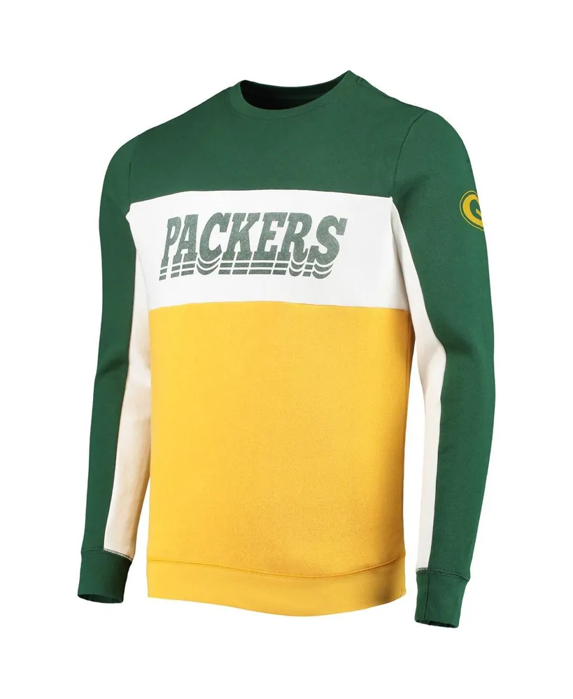 Men's Junk Food Green and Gold-Tone Bay Packers Color Block Pullover Sweatshirt - Green, Gold