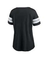 Women's Fanatics Black and Heathered Gray Brooklyn Nets Block Party Striped Sleeve T-shirt