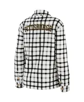 Women's Wear by Erin Andrews Oatmeal Pittsburgh Penguins Plaid Button-Up Shirt Jacket