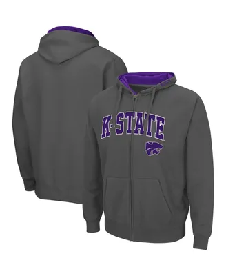 Men's Colosseum Charcoal Kansas State Wildcats Arch and Logo 3.0 Full-Zip Hoodie