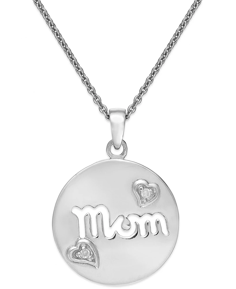 Giani Bernini Cubic Zirconia Mom Heart Disc Pendant Necklace in Sterling Silver, 16" + 2" extender, Created for Macy's