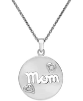 Giani Bernini Cubic Zirconia Mom Heart Disc Pendant Necklace in Sterling Silver, 16" + 2" extender, Created for Macy's