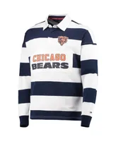 Men's Tommy Hilfiger Navy, White Chicago Bears Varsity Stripe Rugby Long Sleeve Polo Shirt