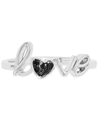 Black Spinel Love Ring (1/20 ct. t.w.) Sterling Silver & Rhodium-Plate