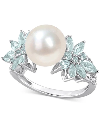 Cultured Freshwater Pearl (9mm), Sapphire (1-5/8 ct. t.w.) & Diamond (1/8 14k White Gold (Also Aquamarine)