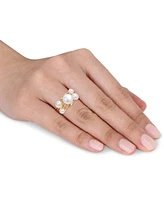 Cultured Freshwater Pearl (4- 7-1/2mm) Cluster Openwork Ring Yellow Rhodium-Plated Sterling Silver