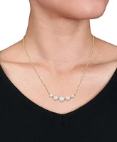 Cultured Freshwater Pearl (4-1/2 - 8mm) & White Topaz (1/20 ct. t.w.) Graduated Curved Bar 18" Pendant Necklace in 18k Gold-Plated Sterling Silver