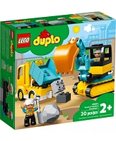 Lego Duplo 10931 Truck & Tracked Excavator Toy Building Set with Construction Worker Minifigures