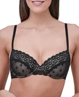 Women's Dare Fully Adjustable Comfortable Everyday Demi T Shirt Bra with Dotted Stretch Lace and Foam Pads