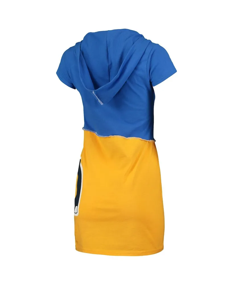 Women's Refried Apparel Royal and Gold Los Angeles Rams Hooded Mini Dress