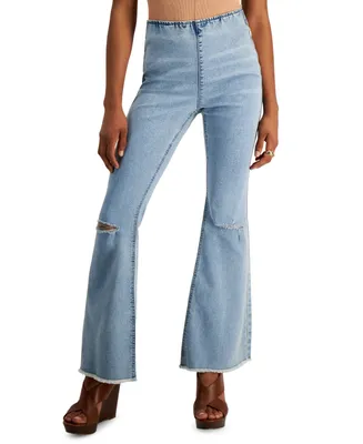 Tinseltown Juniors' High Rise Pull-On Flare-Leg Jeans
