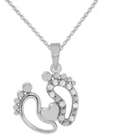 Diamond Feet & Heart 18" Pendant Necklace (1/10 ct. t.w.) Sterling Silver or 14k Gold-Plate