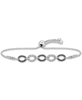 Black Diamond (1/10 ct. t.w.) & White Diamond (1/20 ct. t.w.) Oval Link Bolo Bracelet in Sterling Silver