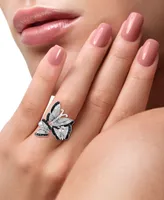 Effy White Diamond (3/8 ct. t.w.) & Black Diamond (1/3 ct. t.w.) Butterfly Statement Ring in 14k White Gold