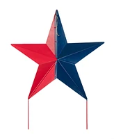 Glitzhome Metal Patriotic Star Yardstake or Wall Decor Kd, Two Function, 30.75"