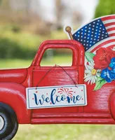 Glitzhome Metal Patriotic or Americana Truck Yard Stake or Wall Decor Kd, Two Function, 23.5"