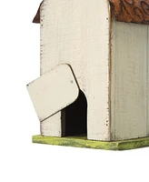 Glitzhome 9.75" Washed Birdhouse with 3D Tree and Bird
