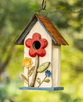 Glitzhome 10.25" Washed Birdhouse with 3D Flowers