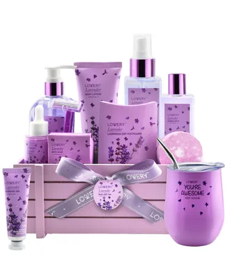 Lavender Body Care Gift Set, Aromatherapy Bath Kit Spa Gift Basket, 12 Piece