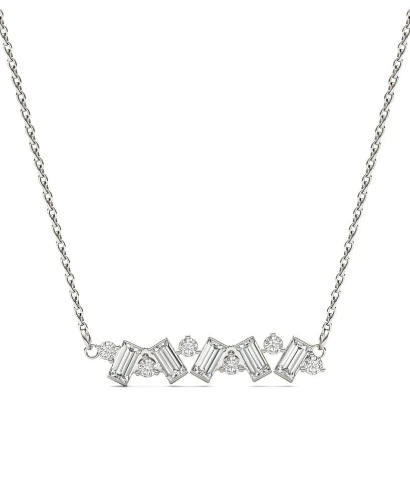 Moissanite Fixed Baguette Necklace (3/4 Carat Total Weight Certified Diamond Equivalent) in 14K White Gold