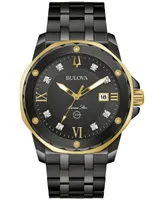 Bulova Men's Marine Star Diamond Accent Black Ion-Plated Stainless Steel Bracelet Watch 44mm