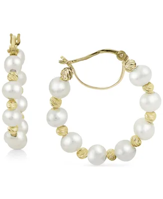 Cultured Freshwater Pearl (4 - 4-1/2mm) Small Hoop Earrings in 14k Gold-Plated Sterling Silver