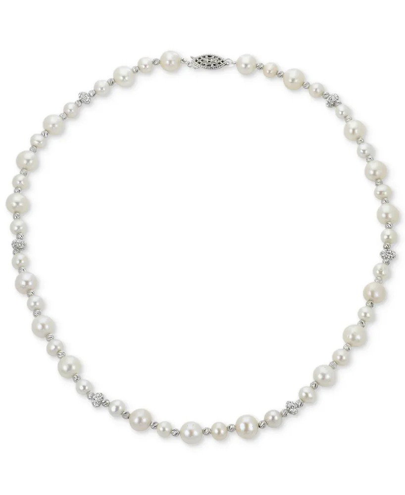 Macy's Cultured Freshwater Pearl (5-6mm & 8-9mm) & Crystal 18 Collar  Necklace in Sterling Silver