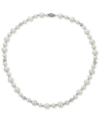 Cultured Freshwater Pearl (5-6mm & 8-9mm) & Crystal 18" Collar Necklace in Sterling Silver