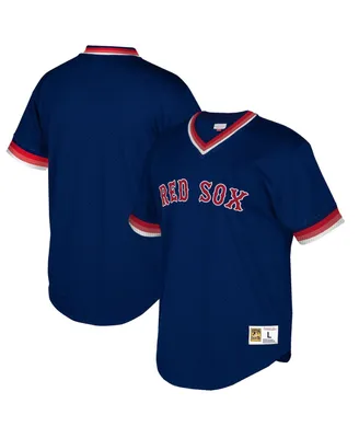 Men's Mitchell & Ness Navy Boston Red Sox Big and Tall Cooperstown Collection Mesh Wordmark V-Neck Jersey