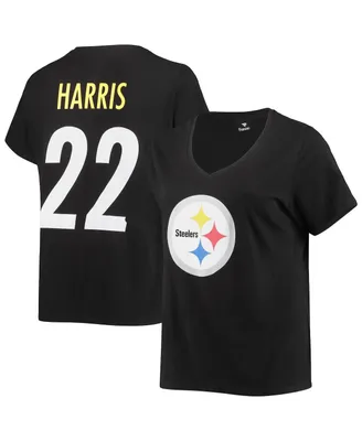 Women's Fanatics Najee Harris Black Pittsburgh Steelers Plus Size Player Name and Number V-Neck T-shirt