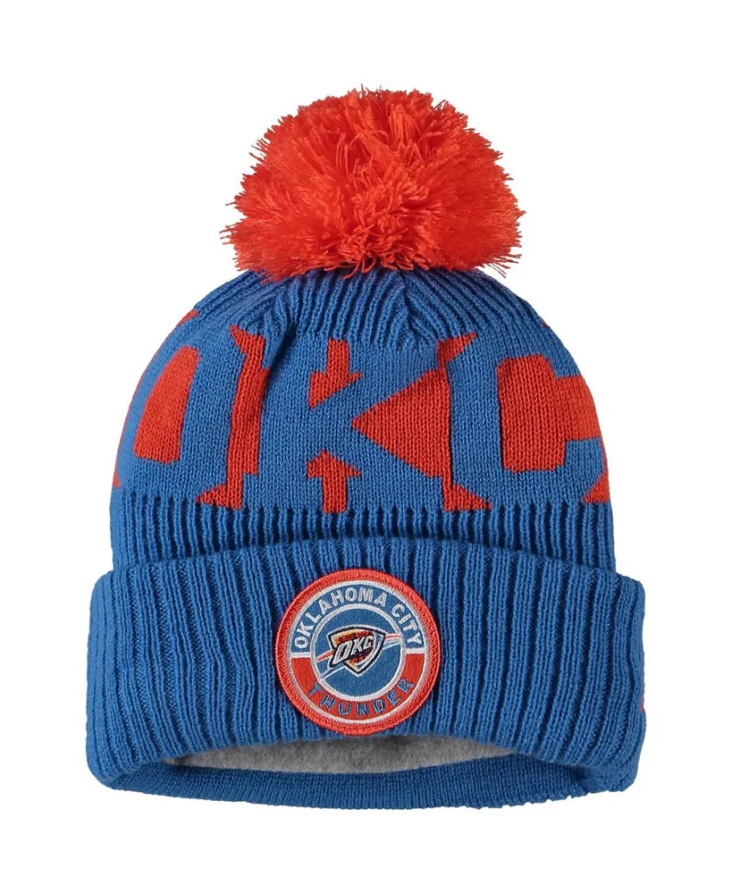 Big Boys New Era Blue Oklahoma City Thunder Sport Cuffed Knit Hat with Pom