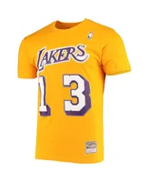 Men's Mitchell & Ness Wilt Chamberlain Gold Los Angeles Lakers Hardwood Classics Stitch Name and Number T-shirt