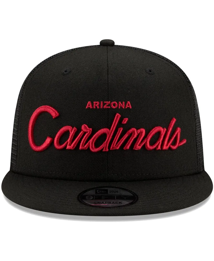 Men's New Era Black Arizona Cardinals Script Trucker 9FIFTY Snapback Hat
