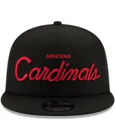 Men's New Era Black Arizona Cardinals Script Trucker 9FIFTY Snapback Hat