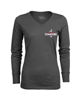 Women's Majestic Threads Charcoal Atlanta Braves 2021 World Series Champions Hometown Long Sleeve V-Neck T-shirt