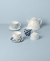 Lenox Blue Bay Porcelain 9 Pc. Tea Set with gold tone accent