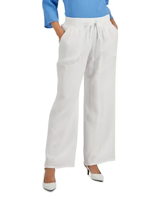 Jm Collection Petite Cotton Gauze Wide-Leg Pants, Created for Macy's