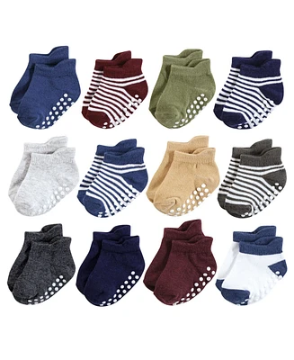 Hudson Baby Baby Boys Hudson Non-Skid No-Show Socks, Blue Burgundy, 12-24 Months