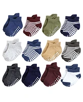 Hudson Baby Baby Boys Hudson Non-Skid No-Show Socks, Blue Burgundy, 12-24 Months