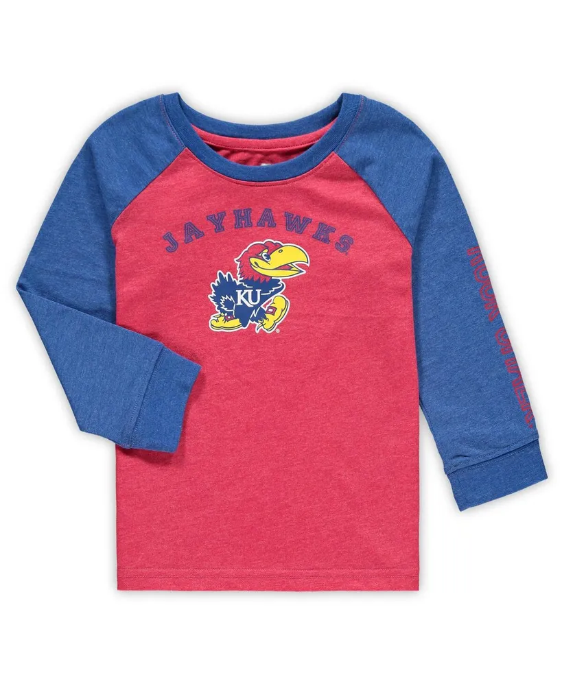 Toddler Boys and Girls Colosseum Heathered Red Kansas Jayhawks Long Sleeve Raglan T-shirt