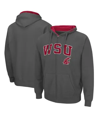 Men's Colosseum Charcoal Washington State Cougars Arch Logo 3.0 Full-Zip Hoodie