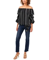 Vince Camuto Women's Striped Off The Shoulder Bubble Sleeve Tie Front Blouse