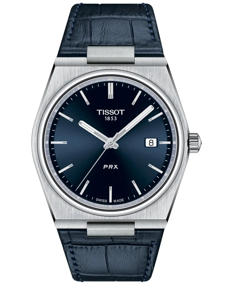 Tissot Men's Prx Blue Leather Strap Watch 40mm