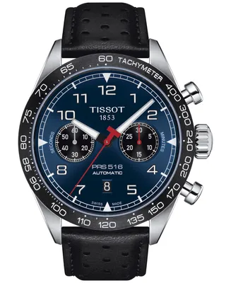 Tissot Men's Prs 516 Automatic Chronograph Black Leather Strap Watch 45mm