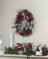 24" Plaid and Hounds tooth and Berries Unlit Artificial Christmas Wreath