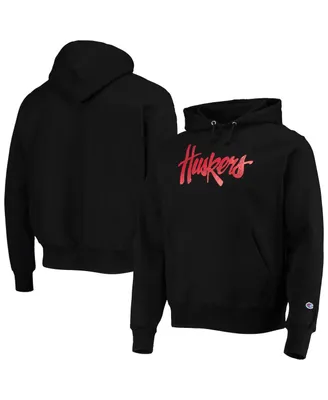 Men's Champion Black Nebraska Huskers Vault Logo Reverse Weave Pullover Hoodie